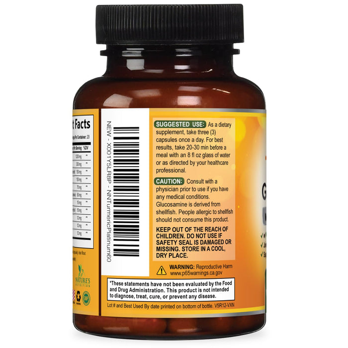 Turmeric Curcumin Supplement 2000mg with Glucosamine Chondroitin & Ginger, 95% Curcuminoids, BioPerine Black Pepper for Best Absorption, Nature's Joint Support, Non-GMO, Bottled in USA - 60 Capsules
