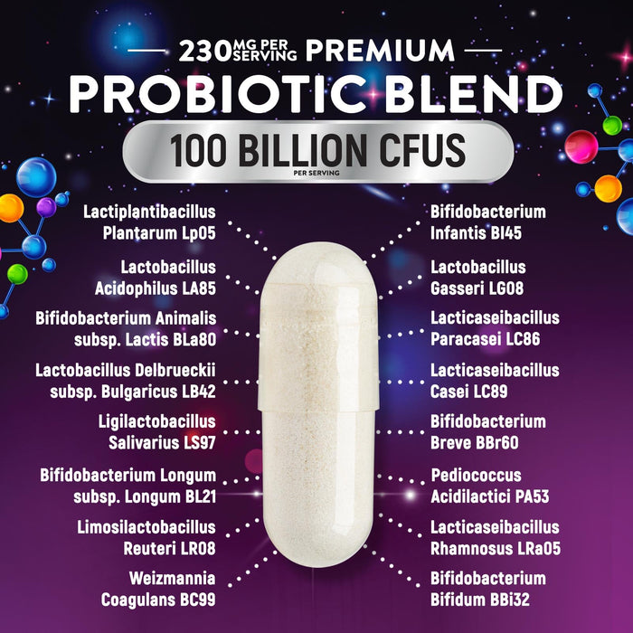 Probiotic Pills 100 Billion CFU Prebiotics, Acidophilus Probiotics Supports Immune System Digestive Health, Supports Occasional Constipation & Bloating, Daily Supplement for Women & Men - 60 Capsules