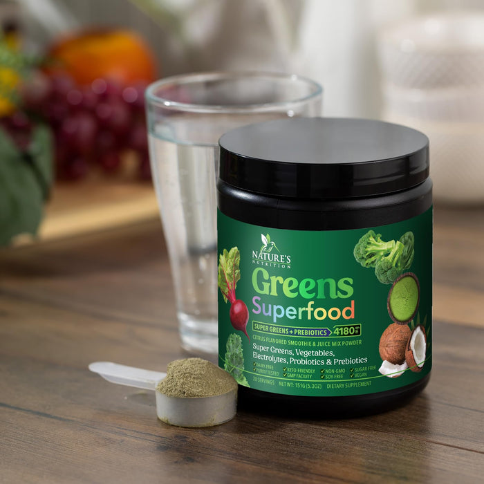 Greens Superfood Powder - Original Organic Super Greens Juice Powder - Packed with Probiotics, Wheat Grass, Enzymes, Spirulina, Chlorella for Digestive & Gut Health, Smoothie Drink Mix - 28 Servings