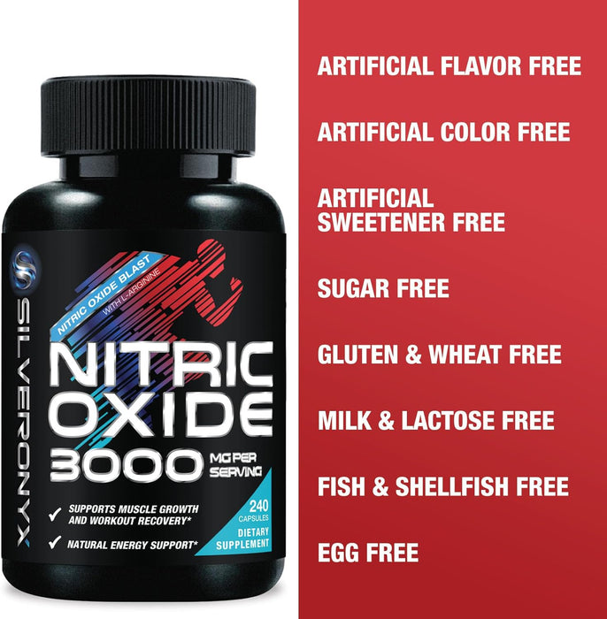 Extra Strength Nitric Oxide Supplement 3X Strength L Arginine, Citrulline Malate, AAKG, Beta Alanine - Premium Muscle Supporting Nitric Booster - Natural Energy & Heart Health Support - 240 Capsules