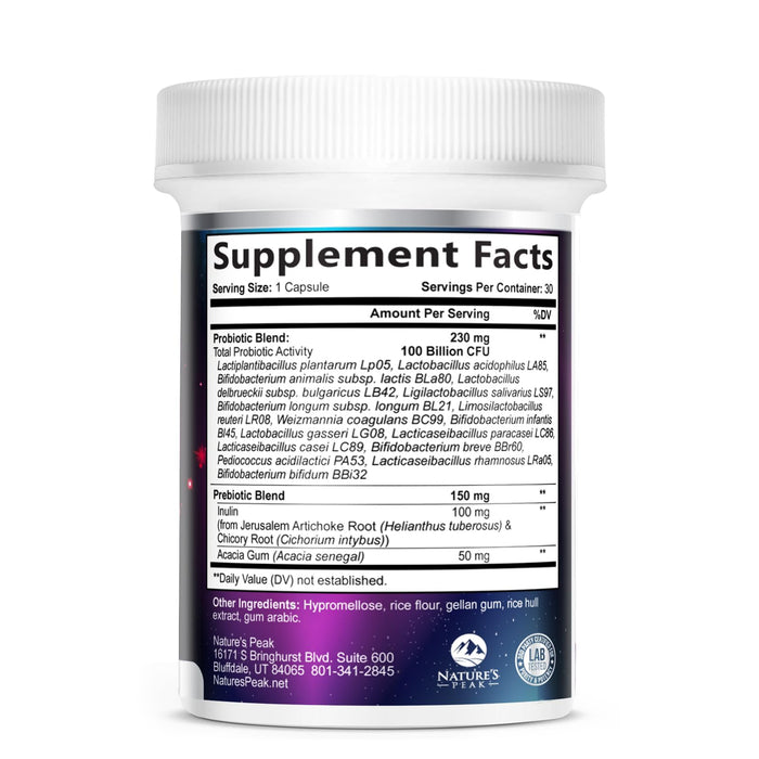 Probiotics 100 Billion CFU Supplement - 16 Strains + Natural Prebiotics - Digestive Health, Gut & Immune Support for Women & Men - Supports Occasional Constipation, Gas & Bloating - 30 Capsules