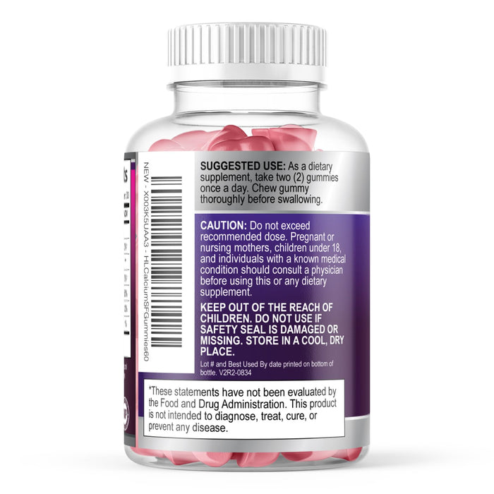Calcium Supplements for Women - Sugar Free Calcium Gummies with Vitamin D3 for Bone Strength, Teeth & Immune Health Support, Natural Chews for Women & Men - Raspberry Flavored & Non-GMO - 60 Gummies
