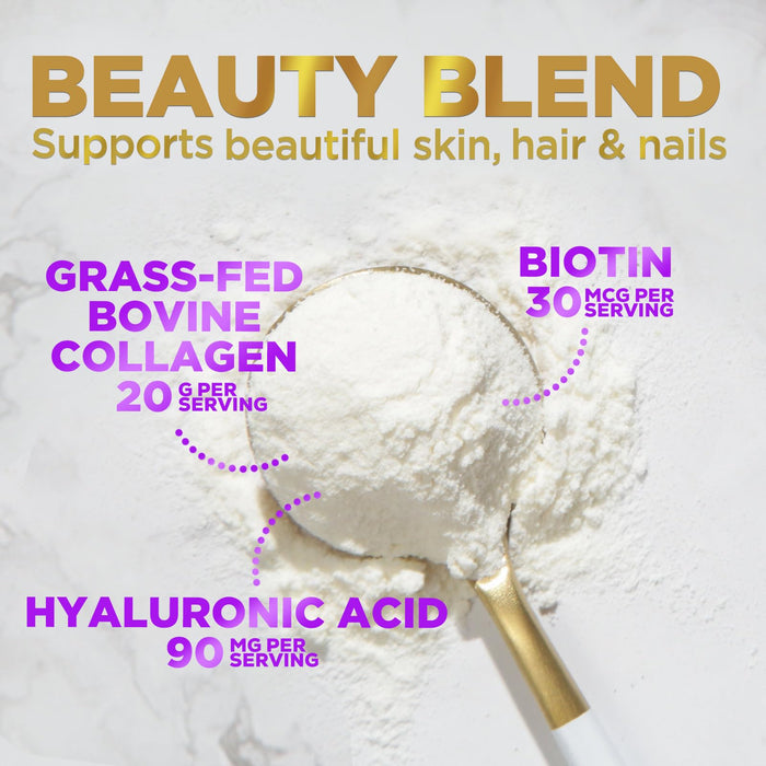 Collagen Peptides Powder Unflavored - Supports Hair, Nail, Skin, Bone & Joint Health - Grass Fed Hydrolyzed Powder Type I & III, Best Collagen Supplements with Hyaluronic Acid & Biotin - 28 Servings