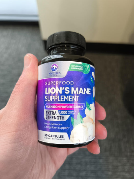 Lions Mane Mushroom Capsules 10,000mg - Lion’s Mane Supplement Capsules for Memory and Focus Support, Brain, Immune Health Support, Vegan, Bottled in USA, Lions Mane Mushroom Powder Extract, 60 Count