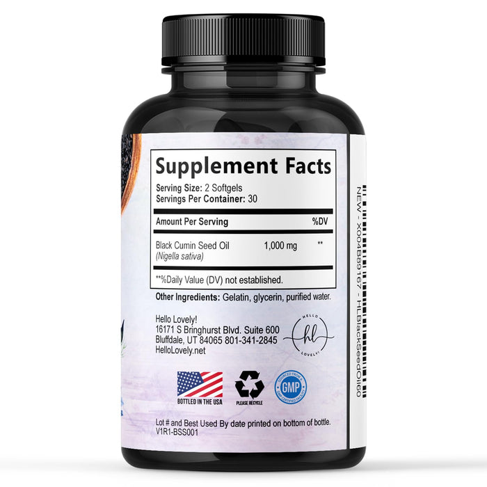Black Seed Oil Softgels 1000mg - Premium Nigella Sativa Blackseed, Pure Natural Black Cumin Seed Oil & Antioxidant for Skin & Immune Support - Non GMO, Bottled in USA Supplement - 60 Softgels