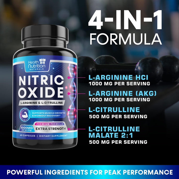 Nitric Oxide Formula with L-Arginine + Citrulline – 60 Capsules