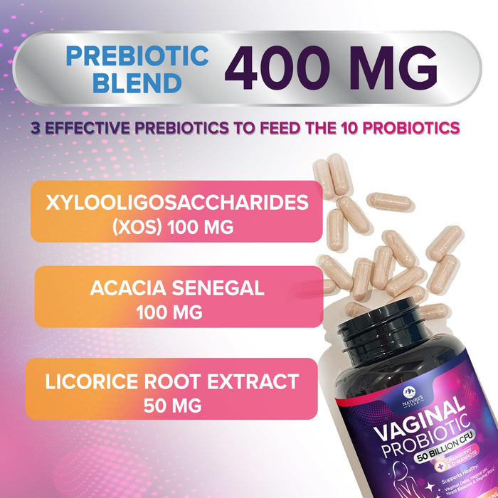 Vaginal Probiotics for Women pH Balance with Prebiotics, 50 Billion CFU, 10 Probiotic Strains, Cranberry, D-Mannose & XOS - Healthy Vaginal Odor & Flora, UT & Feminine Digestive Health - 60 Capsules