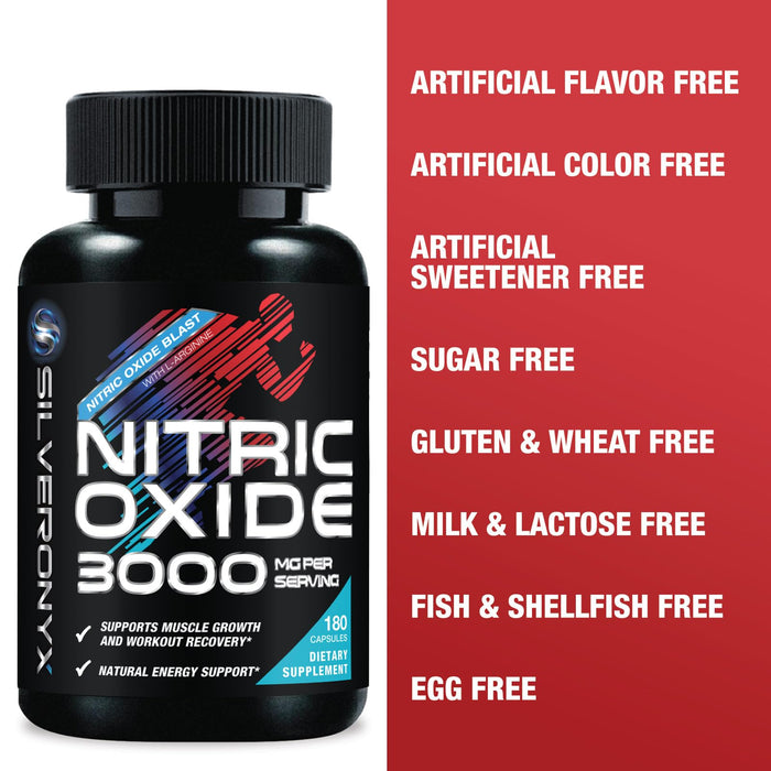 Extra Strength Nitric Oxide Supplement 3X Strength L Arginine, Citrulline Malate, AAKG, Beta Alanine - Premium Muscle Supporting Nitric Booster - Natural Energy & Heart Health Support - 180 Capsules