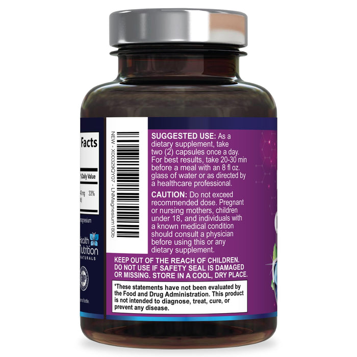Magnesium Citrate Capsules 1000mg - Max Absorption Magnesium Powder for Muscle, Nerve, Bone and Heart Health Support, High Absorption Citrate Complex, Gluten Free, Non-GMO - 180 Capsules