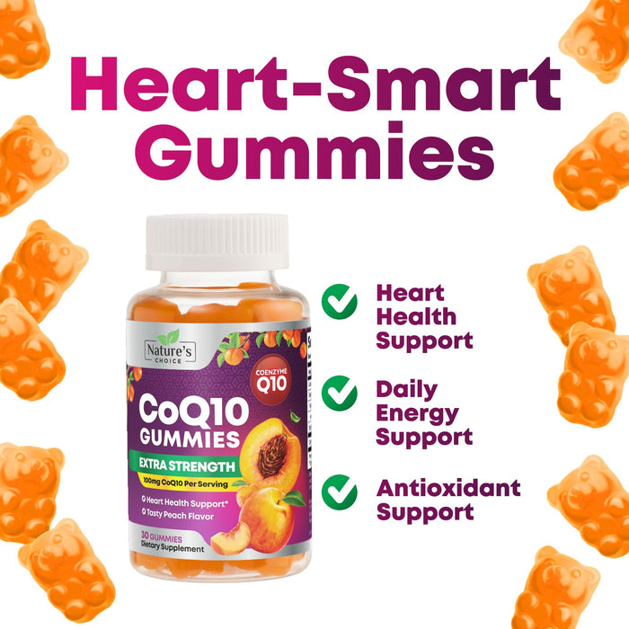 CoQ10 100mg Gummies - 3X Better Absorption, Antioxidant for Heart Health Support & Energy Production, Ultra Coenzyme Q10 Vitamins, Co q 10 Supplement, Dietary Supplement, Non-GMO - 30 CoQ10 Gummies