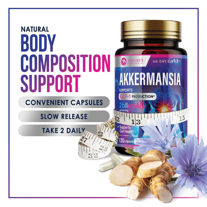 Akkermansia Probiotic Supplement - 2 Billion AFU GLP-1 Supplement with Prebiotic Fiber - Akkermansia Muciniphila GLP-1 Probiotics for Women & Men - Digestive, Gut & Immune Support - 120 Capsules