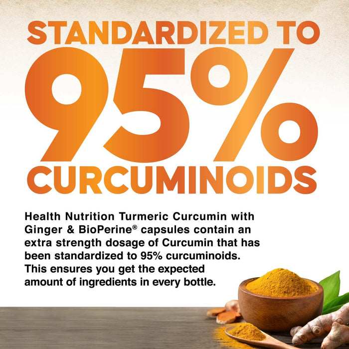 Turmeric Curcumin Supplement 2600mg - with Organic Ginger & Turmeric, 95% Curcuminoids, BioPerine Black Pepper for Best Absorption, Nature's Vegan Joint Support, Non-GMO, Bottled in USA - 180 Capsules