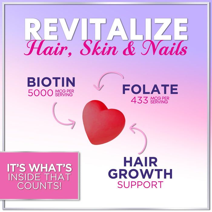 Hair Vitamins Gummy for Women with Biotin 5000 mcg, Sugar-Free Hair Growth Support with Vitamins E & C, Thicker, Stronger & Beautiful Hair, Skin & Nails, Hair Health Support Supplement - 60 Gummies