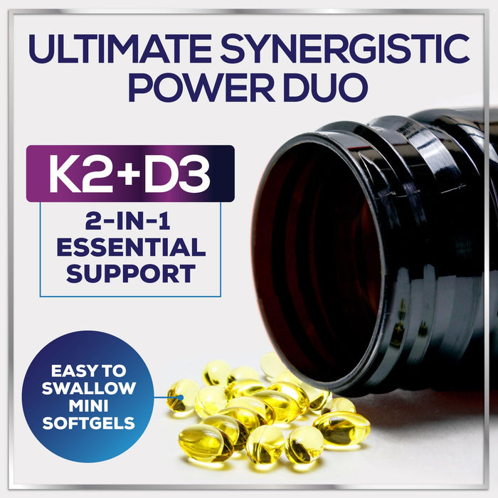 Vitamin D3 K2 - Vitamin D3 (5000 iu) & 100 mcg Vitamin K2 (MK-7) Complex for Immune Support & Bone, Teeth & Muscle Health - Easy to Swallow, Gluten Free, Non-GMO, Bottled in USA - 240 Softgels
