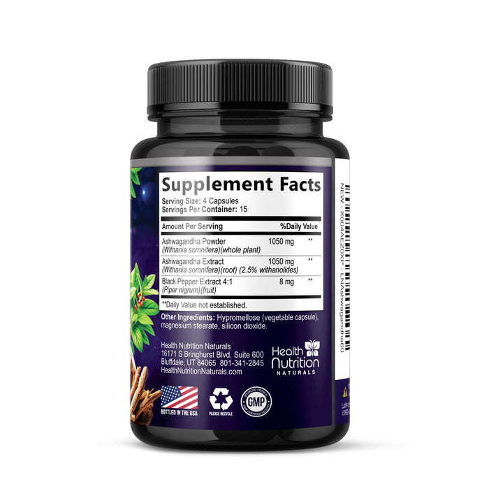 Ashwagandha Supplement 2100mg - Extra Strength Herbal Root Extract, Best Ashwagandha Supplements for Men & Women, Restore, Unwind, Calm Support Formula, Vegetarian, Non-GMO, Gluten-Free, 60 Capsules