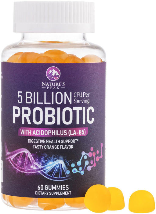 Probiotic Gummies for Women, Men & Teens - 5 Billion CFUs, 6 Pro Biotic Strains - Daily Probiotic Gummy Supplement for Natural Digestive Health, â€œGoodâ€ Gut & Immune Support, Orange Flavor - 60 Count