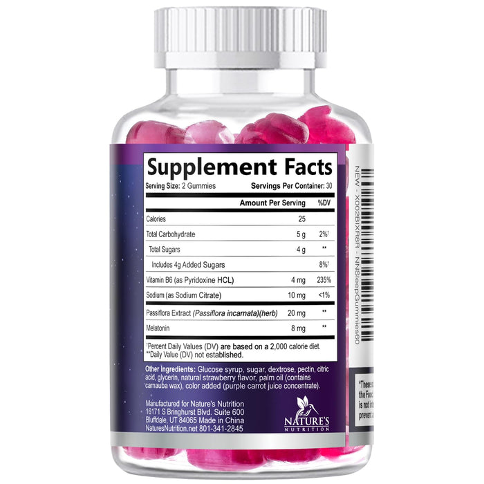 Melatonin Sleep Gummies - 8 mg Melatonin Extra Strength with 20mg Passiflora Sleeping Gummy Supplements, Sleep Gummies for Adults, Occasional Sleeping Support Supplement, Non-Habit Forming - 60 Count