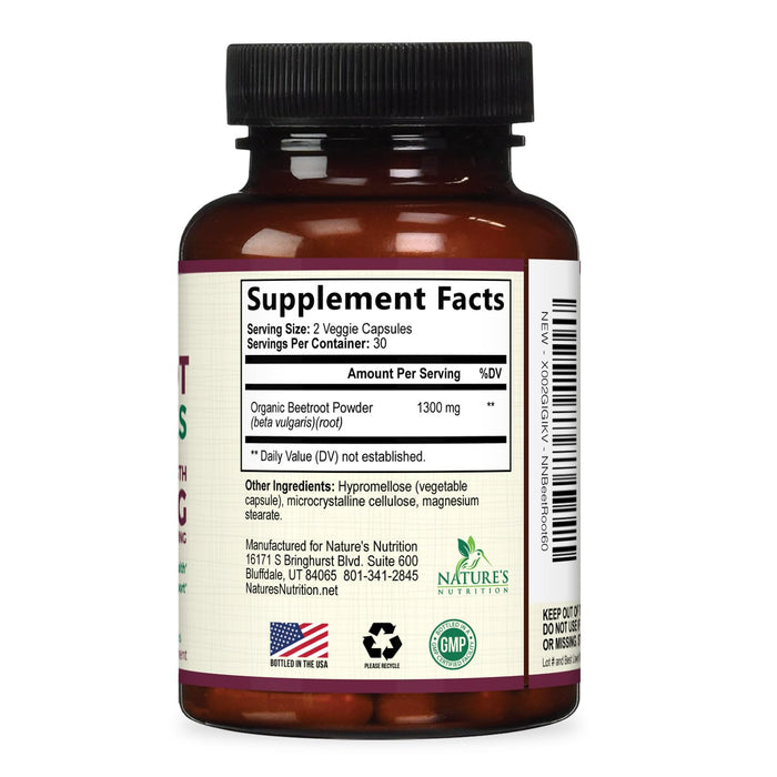 Beet Root Capsules 1300mg - Extra Strength Red Beetroot Powder Supplement – Supports Nitric Oxide Production, Heart Health & Natural Energy – Non-GMO, Vegan, Gluten Free – 60 Veggie Capsules
