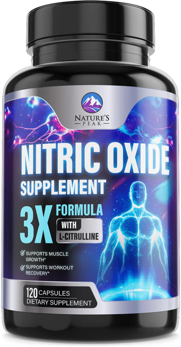 Nitric Oxide Supplement 3000mg L Arginine 3X Strength - Citrulline Malate & AKG - Extra Strength Muscle Supporting Nitric Booster for Muscle Growth & Workout Recovery to Train Harder - 120 Capsules