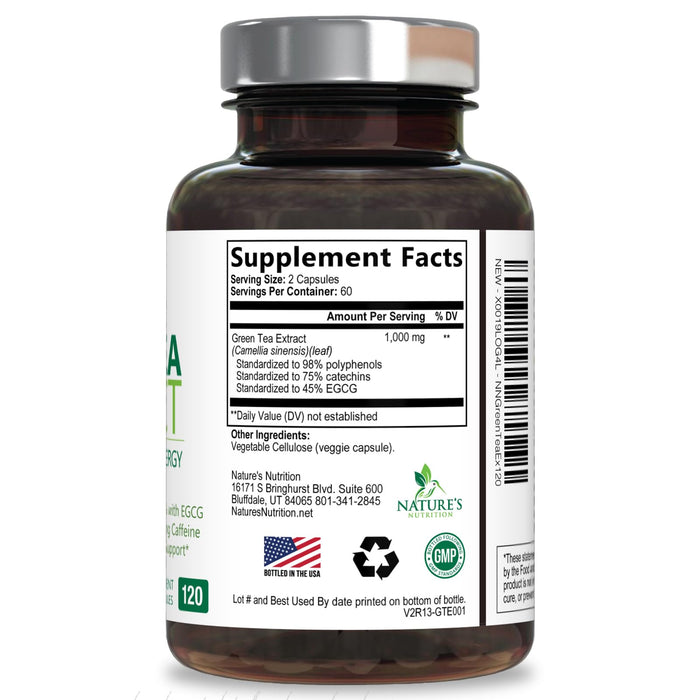 Green Tea Extract Capsules 1000mg 98% Standardized EGCG - 3X Strength for Natural Energy - Heart Support with Polyphenols - Gentle Caffeine - 120 Capsules