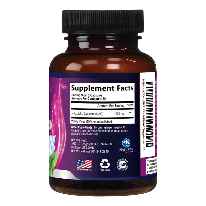 N-Acetyl Cysteine (NAC) 1200 mg – Premium Antioxidant & Immune Support - Glutathione Precursor for Liver, Lung & Respiratory Support – Nature's Fast Absorption, Non-GMO, Gluten-Free - 60 Capsules