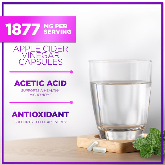 Apple Cider Vinegar Pills from the Mother - 1877mg of ACV with Vitamin D3 & Zinc, Non-GMO & Gluten Free, ACV Supplement for Digestion, Energy & Immune Support, Apple Vinegar Capsules - 60 Capsules