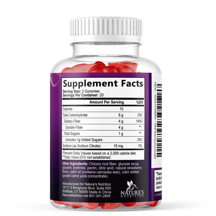 Fiber Gummies for Adults, Daily 4g Gummy Fiber Supplement, Prebiotic Gummy Digestive Health Support - Plant Based Soluble Fiber Chews, Prebiotics Supports Regularity & Digestion Non-GMO - 60 Gummies