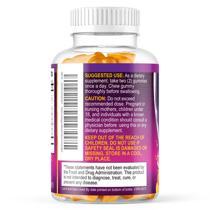 Collagen Gummies with 2500mcg Biotin, Vitamin C & Zinc - Hydrolyzed Collagen Peptide Type 1 & 3 Supplement - Advanced Hair, Skin & Nail Growth Support for Women & Men, Gluten Free, Non-GMO - 60 Count