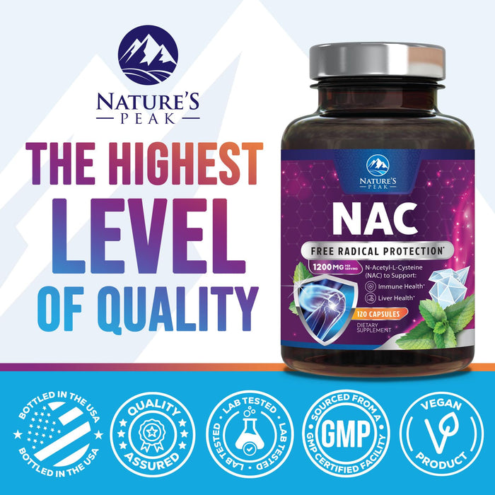 N-Acetyl Cysteine (NAC) 1200 mg â€“ Premium Antioxidant & Immune Support - Glutathione Precursor for Liver, Lung & Respiratory Support â€“ Nature's Fast Absorption, Non-GMO, Gluten-Free - 120 Capsules