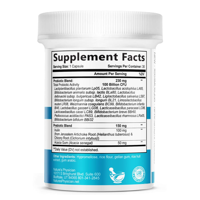 Nature's Physician Probiotics - 100 Billion CFU - 16 Strains + Prebiotics - Best Probiotic Supplement for Women & Men - Supports Immune, Digestive Health, Occasional Constipation & Gas - 30 Capsules