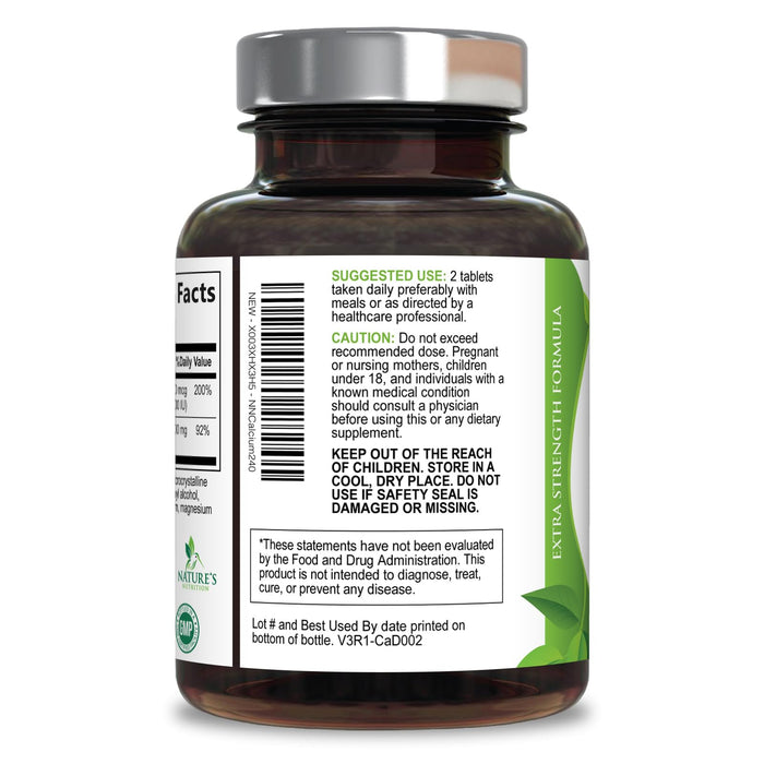 Calcium Supplement with Vitamin D - 1200 mg Calcium Carbonate with 1600 IU of D3 Vitamins - Supports Bone Strength, Teeth & Immune System - Natural & Easily Absorbable for Women & Men - 240 Tablets