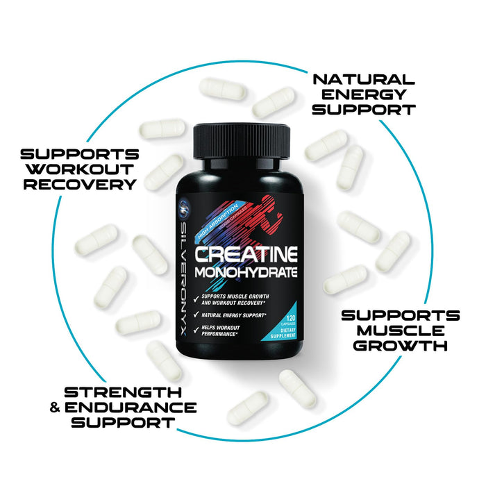 Creatine Monohydrate Capsules 3000mg - Micronized Creatine Nutritional Supplement - Lean Muscle Growth, Workout Performance, Energy & Endurance Support - 750mg per High Absorption Capsule - 120 Count