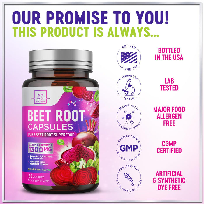 Organic Beet Root Capsules 1300mg – 60 Capsules
