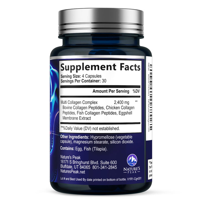 Multi Collagen Peptides Supplement for Hair, Nail, Skin - Type I, II, III, V, X, Collagen Powder Pills - Grass-Fed, Hydrolyzed for Bone and Joint Support for Women & Men, Non-GMO - 120 Capsules