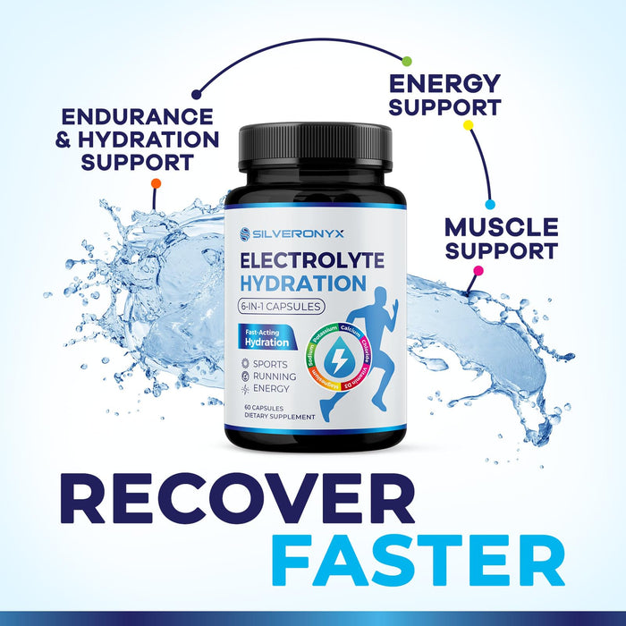 Electrolytes Supplement - Sugar Free, Advanced Hydration Complex with Sodium Chloride, Magnesium, Potassium, Calcium, Vitamin D3 - Best Hydrating Mineral Salt Pills - Vegan & Keto - 60 Capsules