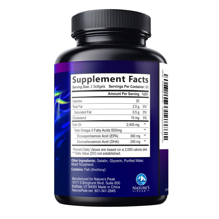 Omega 3 Fish Oil 2400 mg Supplement, Sustainably Sourced, Triple Strength Omega-3 Supplement Softgels, Brain Health Support, EPA & DHA Fish Oil Fatty Acids Supplements, Gluten & GMO Free, 120 Softgels