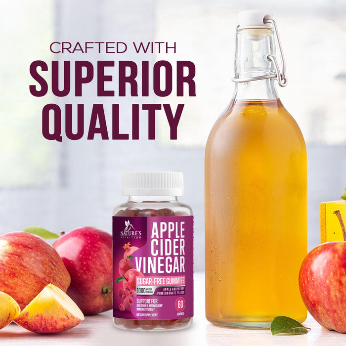 Apple Cider Vinegar Gummies Sugar Free 1000mg for Cleanse, ACV Gummy Vitamin B12 for Digestion Energy & Immune Health Support, Supports Metabolism, Keto Friendly, Apple Raspberry Flavor - 60 Gummies