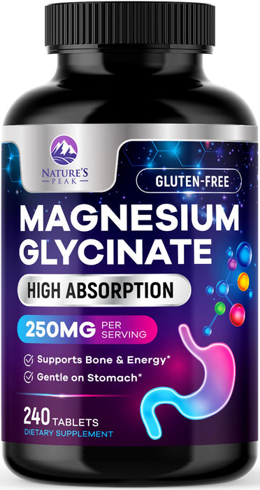Magnesium Glycinate Chelated for Max Absorption - Supports Bone, Muscle, Nerves & Heart Health, Nature's Sleep and Stress Support, Best Magnesium Supplement Pills for Whole Body Support - 240 Tablets