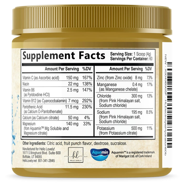 Hydration Replenisher Daily Electrolyte Drink Mix – Rapid Hydration Powder with 6 Electrolytes & Minerals, Zero Sugar, Keto, Vegan, Non-GMO & Sugar-Free Electrolyte Powder Tub - 60 Servings