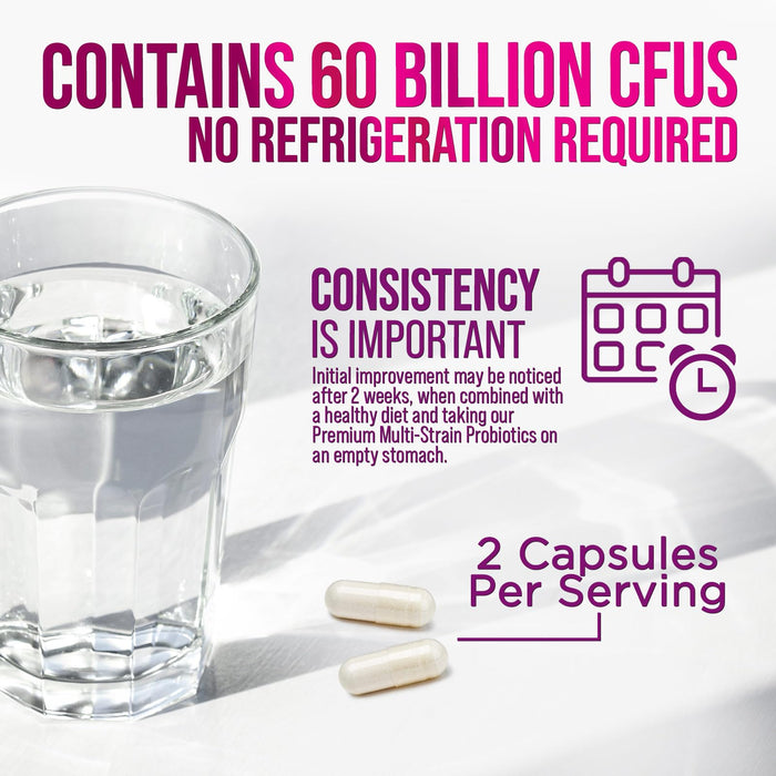 Probiotics 60 Billion CFU per Serving - 10 Strains + Prebiotics - Digestive Health, Gut & Immune Support - Supports Occasional Constipation, Gas & Bloating for Women & Men Shelf Stable - 60 Capsules