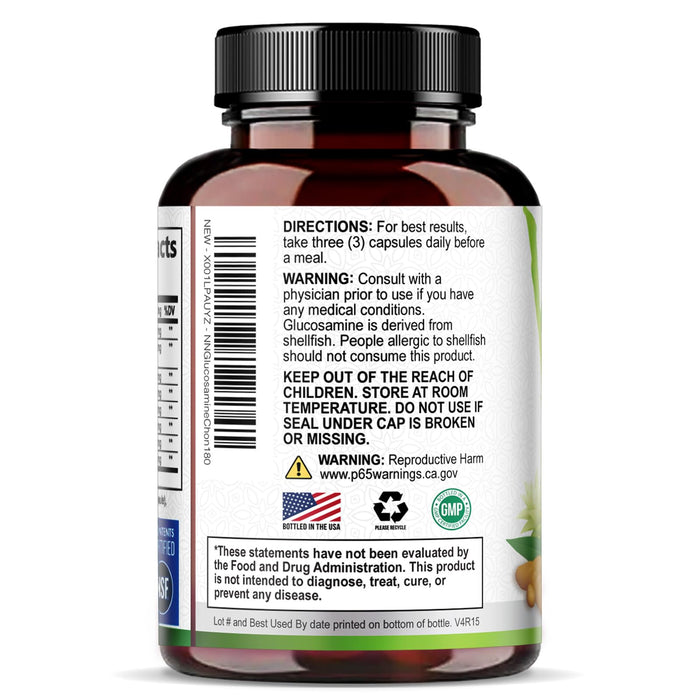 Glucosamine Chondroitin MSM 2100mg Complex - Joint Support Supplement for Joint Mobility & Comfort For Men and Women with Turmeric & Boswellia, Triple Strength Glucosamine Supplements - 180 Capsules