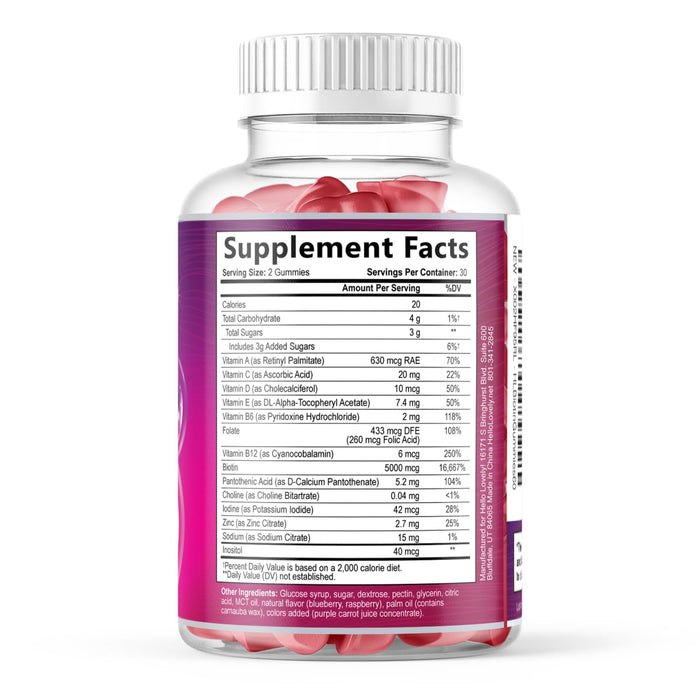 Hair Vitamins Gummy for Women with Biotin 5000 mcg, Sugar-Free Hair Growth Support with Vitamins E & C, Thicker, Stronger & Beautiful Hair, Skin & Nails, Hair Health Support Supplement - 60 Gummies