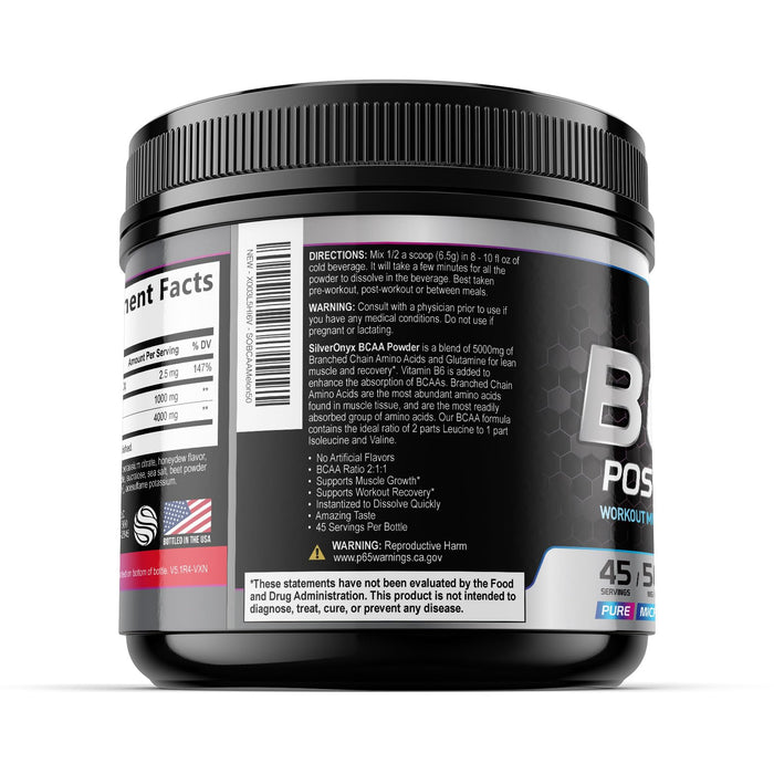 Muscle Recovery Drink Powder with BCAA, L-Glutamine & Amino Acids - Best Muscle Recovery Supplements for Post Workout - Sugar Free, Branched Chain Amino Acid Supplement for Women & Men - 45 Servings