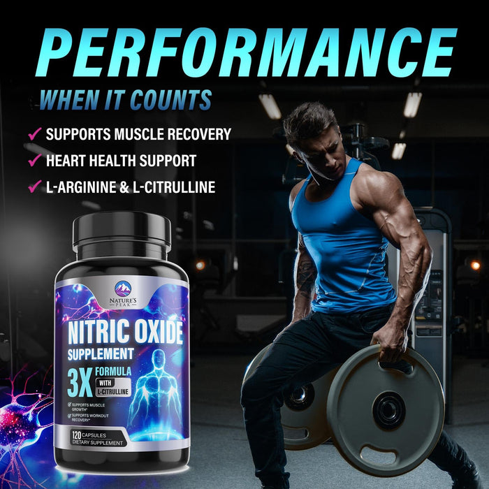 Nitric Oxide Supplement 3000mg L Arginine 3X Strength - Citrulline Malate & AKG - Extra Strength Muscle Supporting Nitric Booster for Muscle Growth & Workout Recovery to Train Harder - 120 Capsules