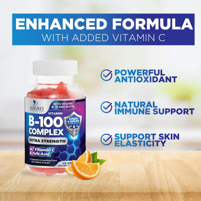 B Complex Gummies with Vitamin C & Folic Acid Super Vitamin B Gummy with Niacin – 120 Gummies