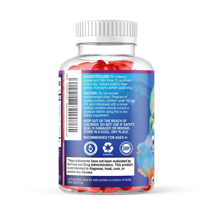 Fiber Gummies for Kids, Daily 4g Gummy Fiber Supplement, Prebiotic Digestive Health Support - Nature's Plant Based Soluble Fiber, Supports Regularity & Digestion for Kids Non-GMO - 120 Gummies