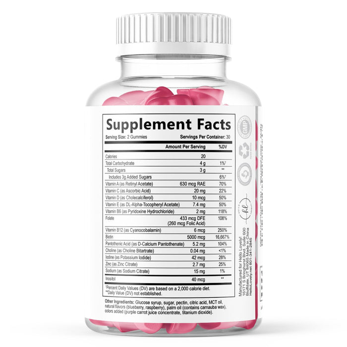 Hair Vitamins Gummies - Biotin 5000 mcg with Vitamin E, C & Zinc, Hair Growth Vitamins for Women & Men - Stronger, Beautiful Hair, Skin & Nails Supplement, Non-GMO & Gluten-Free - 60 Gummy Bears