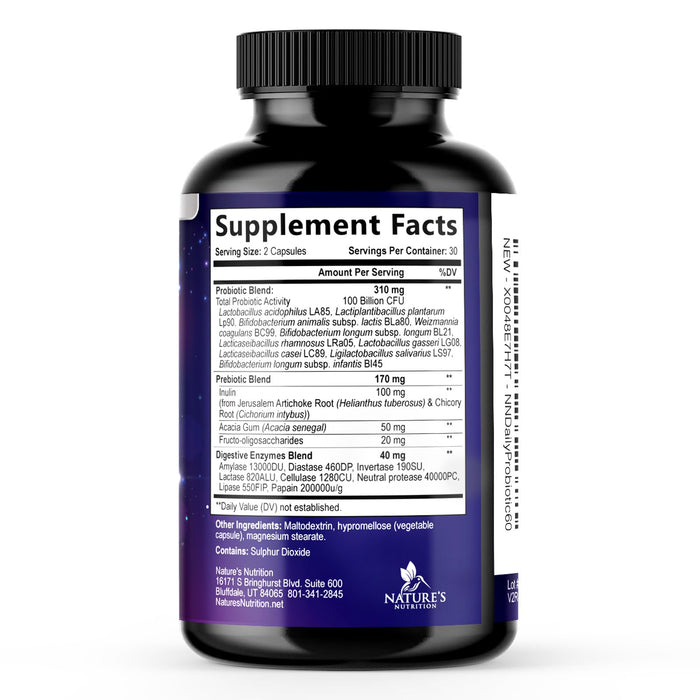 Probiotics for Women & Men 100 Billion CFU - 10 Strains with Lactobacillus, Digestive Gut Health Probiotics & Immune Support Supplement, Supports Occasional Constipation, Gas & Bloating - 60 Capsules