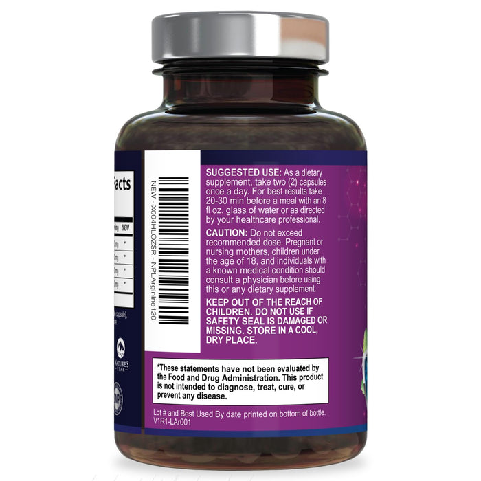 L-Arginine 1000mg Supplement - Heart Health Support - Premium Muscle Supporting Nitric Oxide Precursor Booster for Extra Strength - Gluten Free, Amino Acid Energy Blend For Men & Women - 120 Capsules