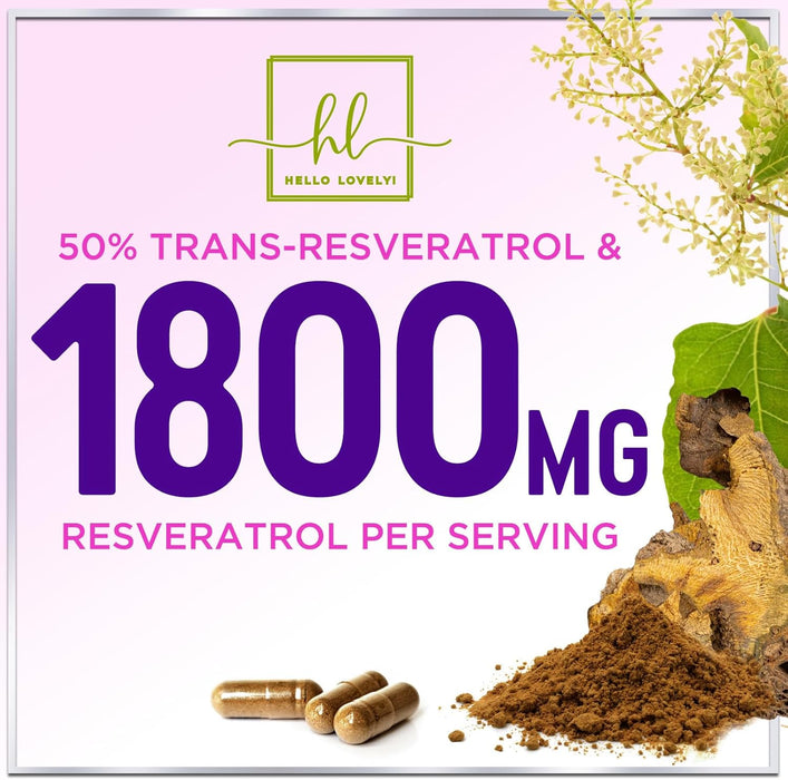 Resveratrol Supplement 1800mg - Extra Strength Antioxidant Complex for Healthy Aging & Immune Support, Heart Health & Cellular Energy Support, Bioavailable Trans-Resveratrol - 120 Vegan Capsules
